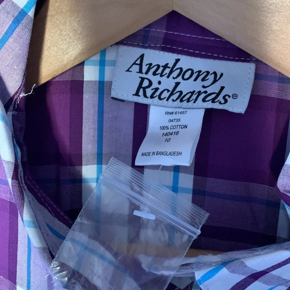 Anthony Richards size 10 cotton button up shirt dress purple plaid 50’s swing - Picture 6 of 8